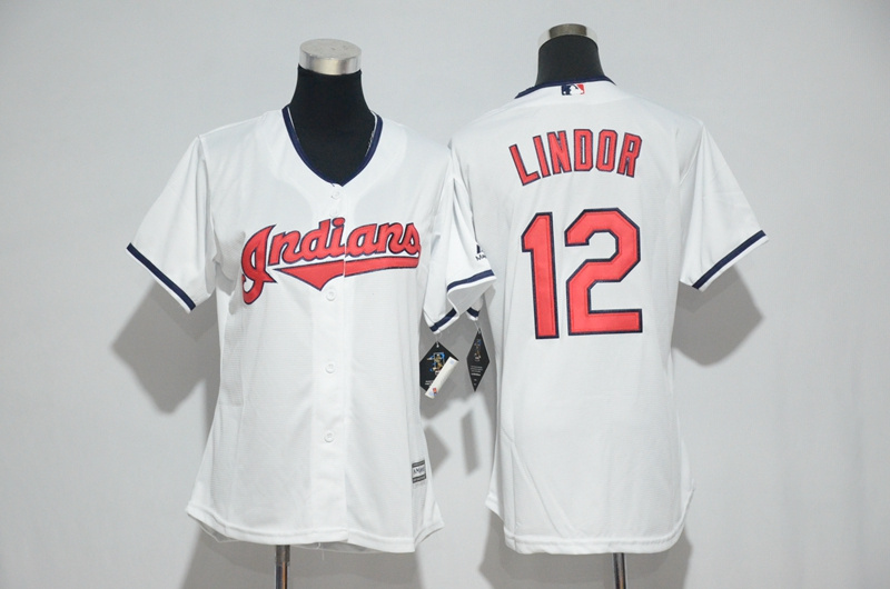 Womens 2017 MLB Cleveland Indians #12 Lindor White Jerseys